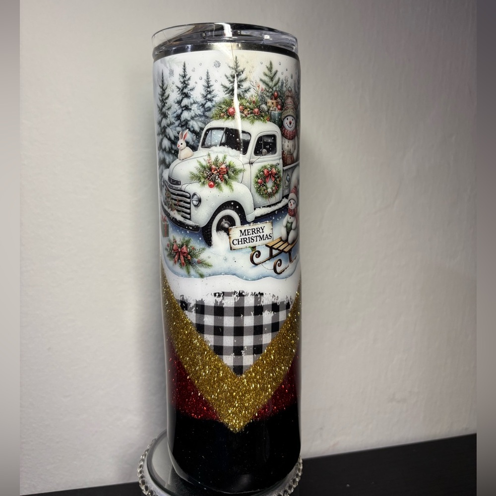 HOT SALE 🔥 Epoxy Christmas Truck Tumbler with Glitter Accents